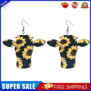 Cow Head Dangle Earrings Wooden Sunflower Independence Day Pendant Earrings