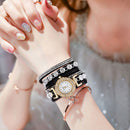 Fashion Women Bracelet Watch Rhinestone Leather Strap Classic Quartz Wristwatch