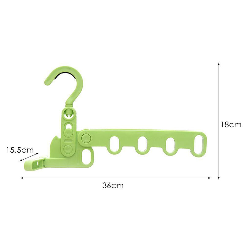 Multifunctional Foldable 5 Holes Drying Rack Clothes Hanger Hook (Green)