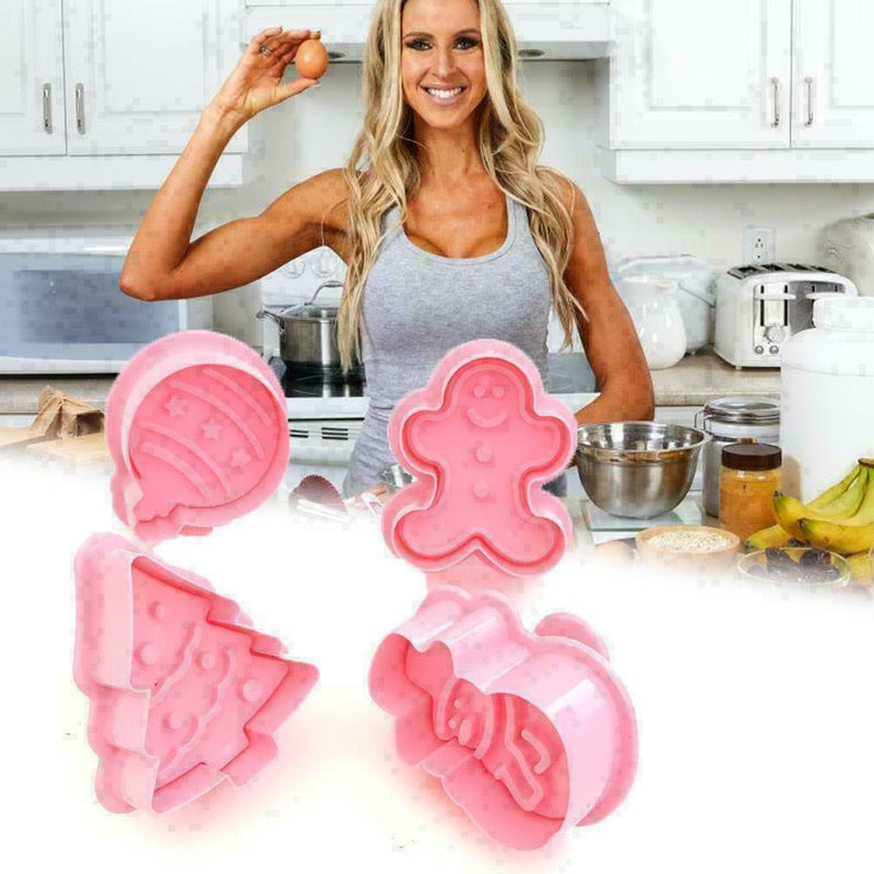 4Pc/Set Christmas Cookie Biscuit Plunger Mould Fondant Mold P1X7 Baking P6I8