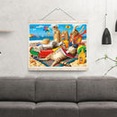 5D DIY Diamond Painting Beach Cat Full Round Drill Mosaic Rhinestone Pictur