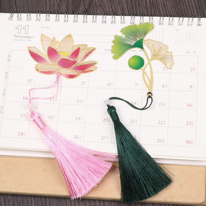 Style Pendant Lotus Leaf Brass Bookmark Book Clip Painted Pagination Mark