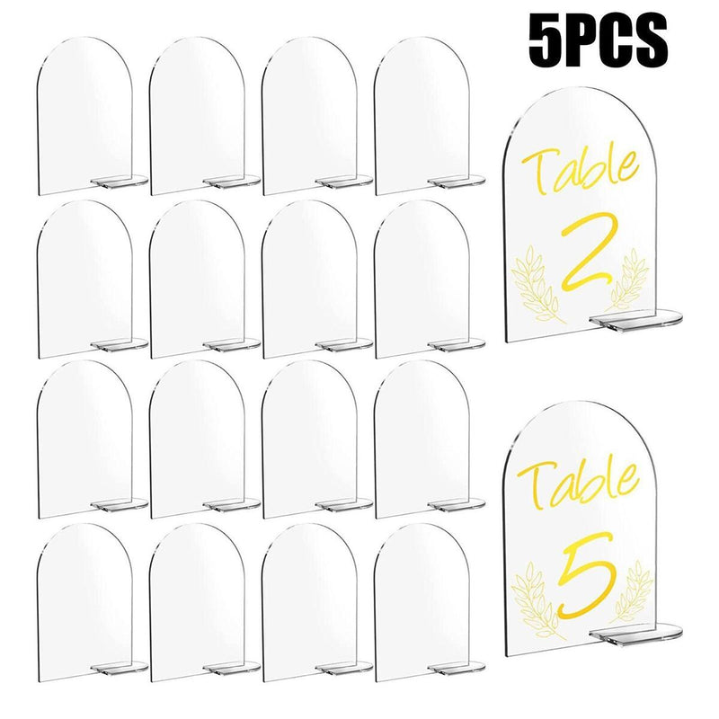 5pcs Clear Arch Table Numbers Blank Acrylic Sign with Stand Guest Name Tag~