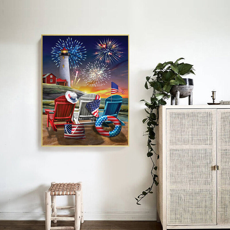 Lighthouse Fireworks Oil Paint By Numbers DIY Handpainted on Canvas Picture