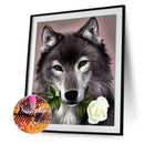 5D DIY Wolf and Rose Round Diamond Diamond Painting