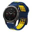 Soft Silicone Sport Band for Garmin Fenix 7/6 Pro/5 22mm (Dark Blue Yellow)