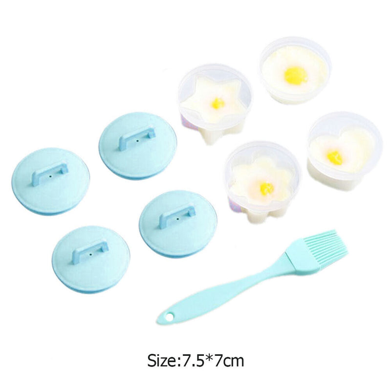 4pcs Cute Egg Boiler Cooker Plastic Egg Poacher Mold Set with Brush (Green)
