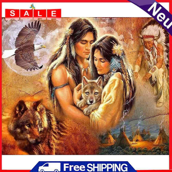 Native Wolf Oil Paint by Numbers Hand Painted Frameless Picture Home Ornament