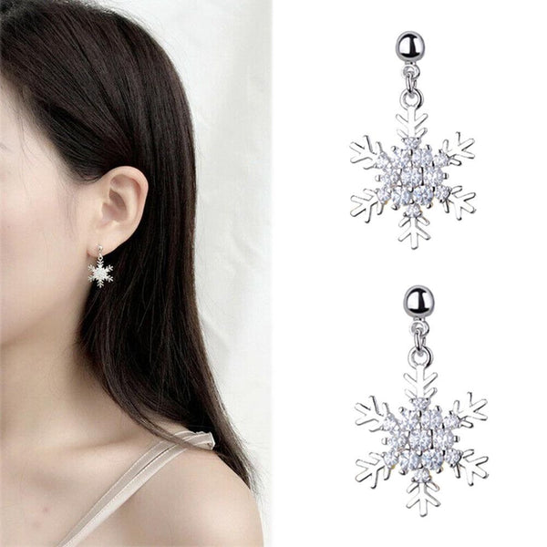 Xmas Gift Diamond Christmas Dangle Drop Rhinestone Zircon Snowflake Earrings