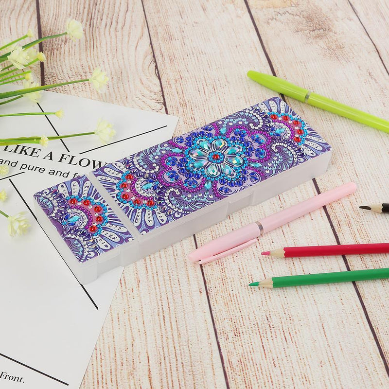 DIY Mandala Special Shaped Diamond Painting 2 Grids Pencil Case Storage Box