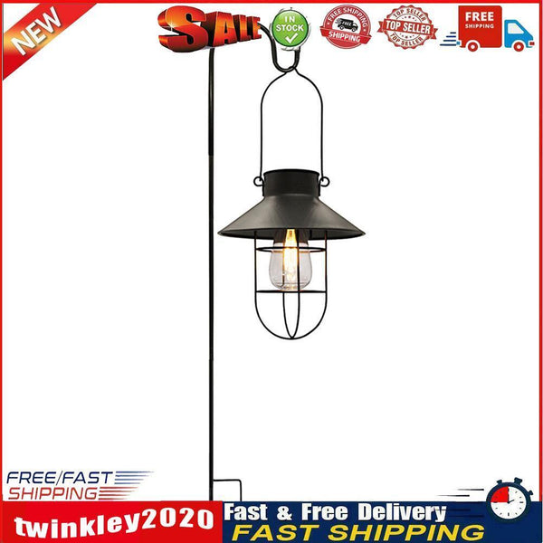 LED Solar Light Wrought Iron Lantern Hanging Tungsten Bulb Light Decor (A) Newly