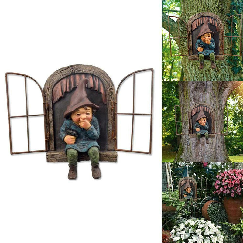 Naughty Garden Gnome Statue Elf Out The Door Tree Hugger Home Yard Decor U hot.