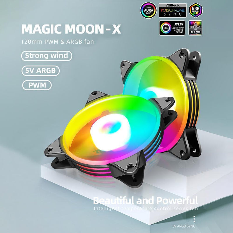 COOLMOON 12cm 5V PWM Cooling Fan Desktop PC Case ARGB CPU Radiator (Black)