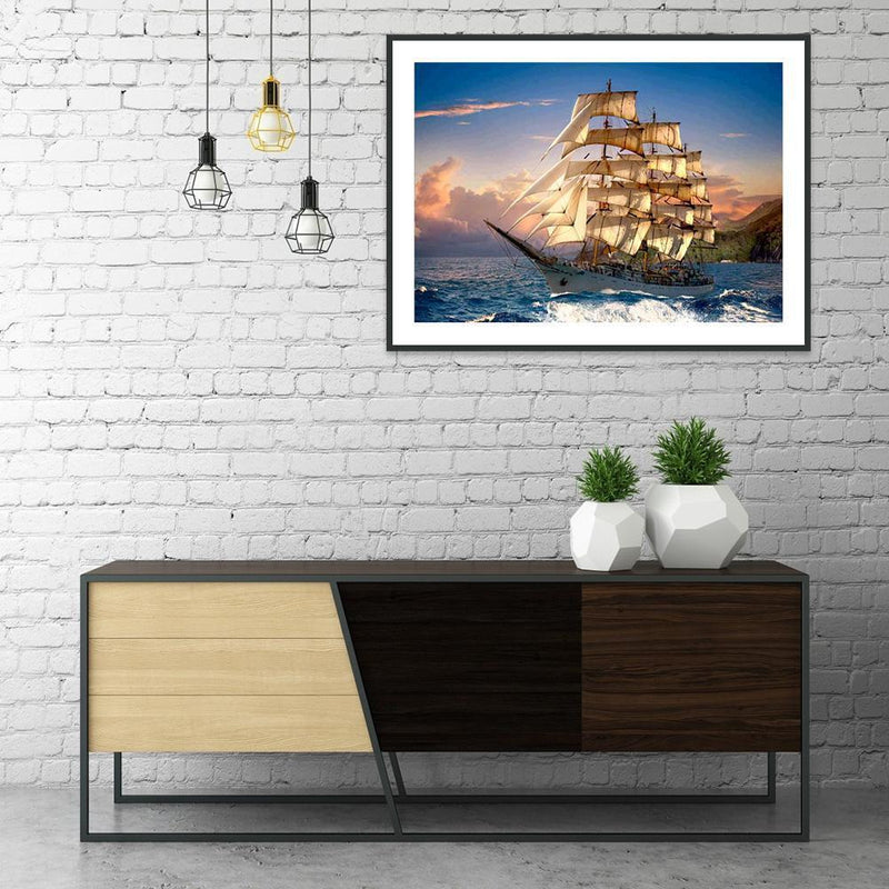 5D DIY Full Drill Diamond Painting Sailboat Embroidery Mosaic Craft Kit Wall Art