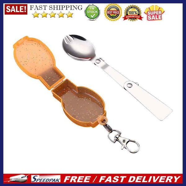 Camp Stainless Steel Folding Pocket Spoon Spork Outdoor Picnic Tableware Spoo