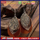 Double Layer Snakeskin Grain Glitter PU Faux Leather Teardrop Dangle Earrings