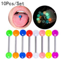Cool Gothic Rock Body Piercing Punk Barbell Luminous Tongue Rings For 10pcs/set