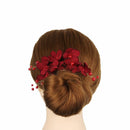 Jewelry Crystal Red Flower Hair Pin  Bridesmaid Tiara Bridal Clips Hair Combs