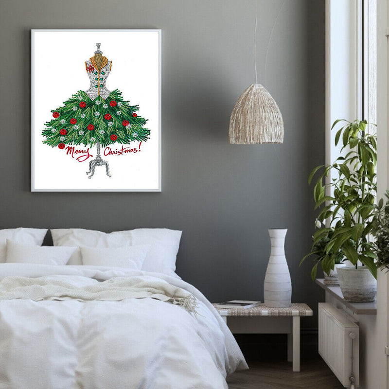 5D DIY Christmas Tree Dress Diamond Drawing Partial Special Shape Drill Kit