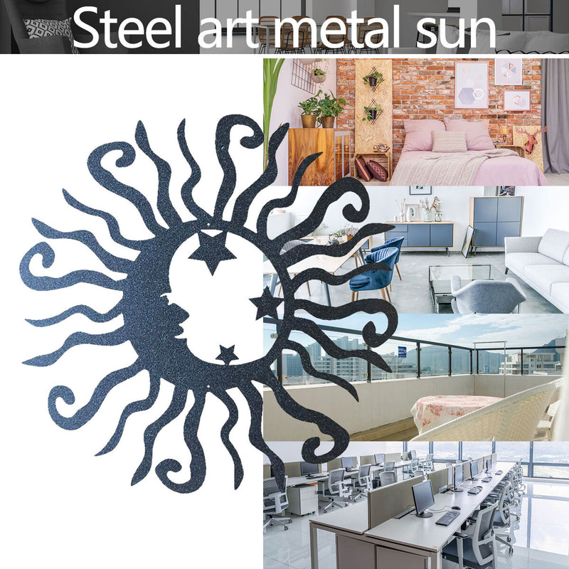 Wall Art Sun Moon Stars Decor Metal Sculpture for Indoor Outdoor (Black) Newly