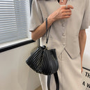 Fashion Pleated Crossbody Handbags PU Leather Women Solid Bucket Coin Purses