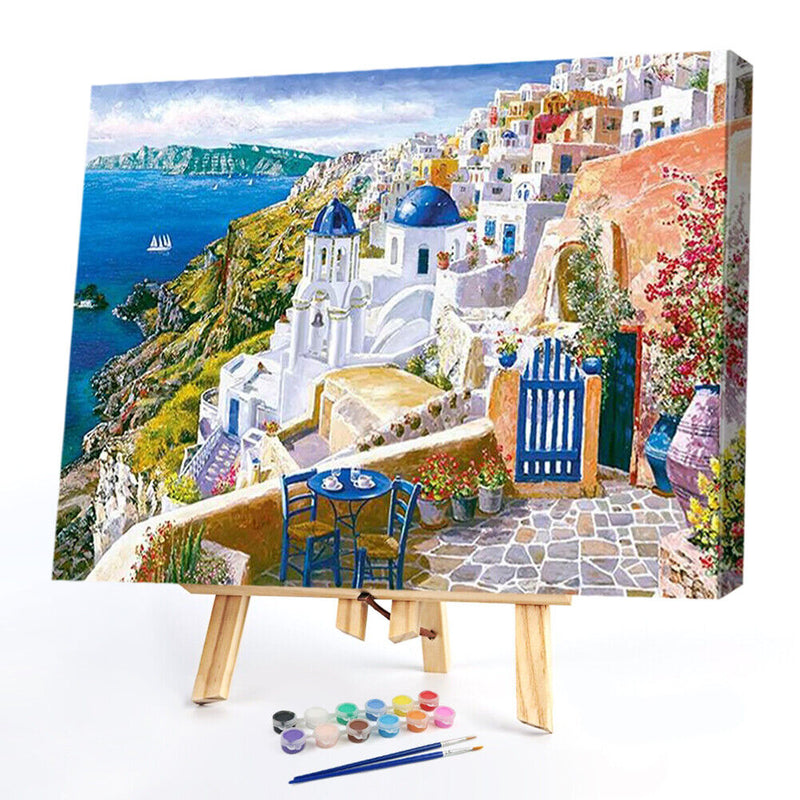 Painting By Numbers DIY Drawing Coastal Town Hand Painted Oil Canvas Kit Craf