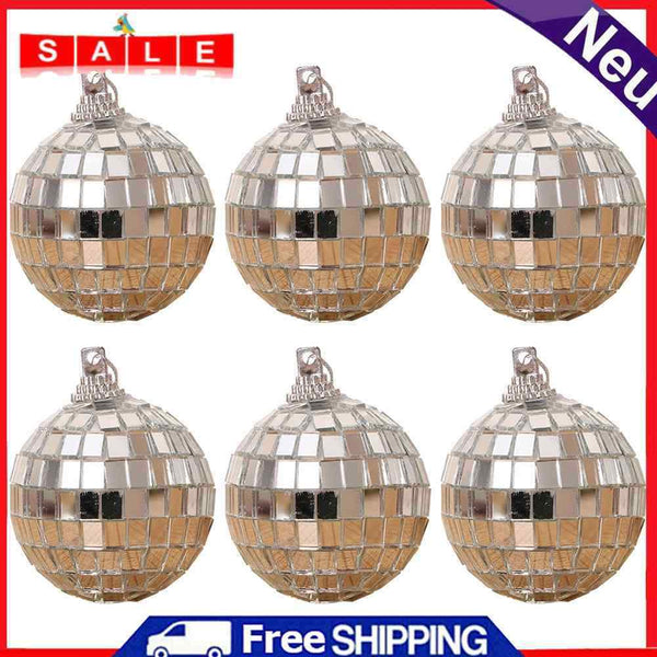 6pcs Mirror Ball Reflective Glass Ball Disco Xmas Tree Home Fixed Party Decor