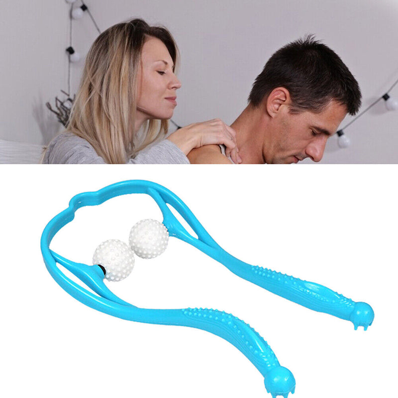 2-Ball Rolling Manual Neck Massager Pain Relief Hand Massage Tool (Blue) Newly