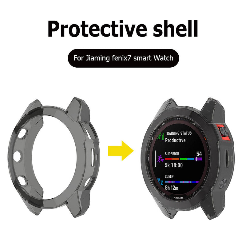 Watch Protective Frame Shell Case for Garmin Fenix 7 (Transparent Black) Newly