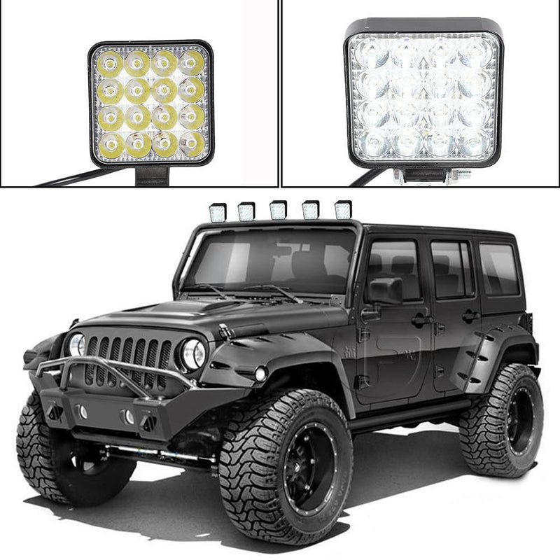 16LED Work Lamp 48W 2880LM 6500K IP67 Waterproof Square Car Truck Mini Spotlight