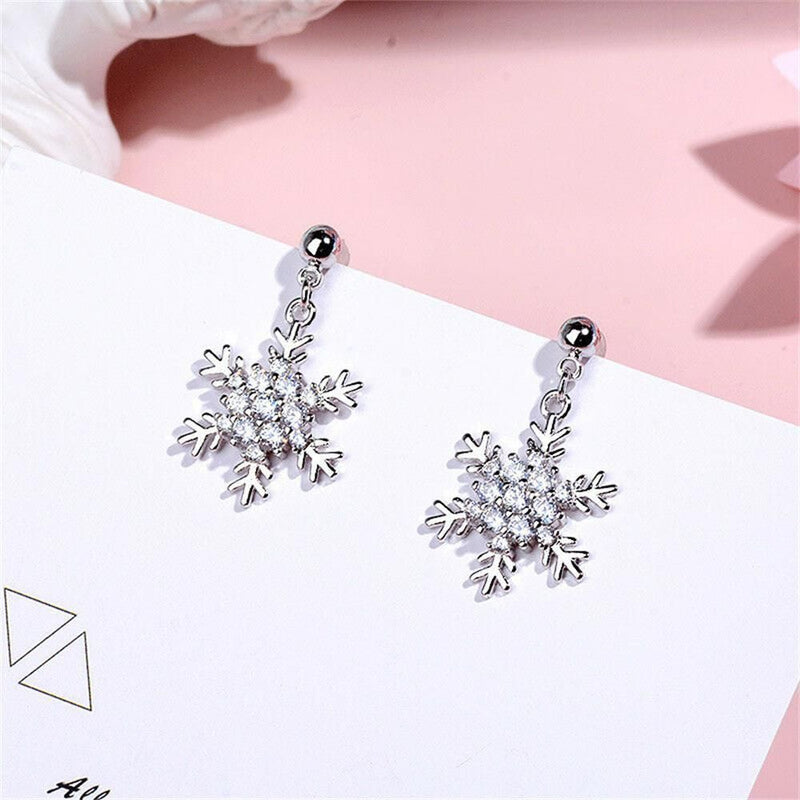 Xmas Gift Diamond Christmas Dangle Drop Rhinestone Zircon Snowflake Earrings