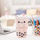 Retractable Milk Tea Pencil Case Stationery Storage Pen Holder (Pink) Newly