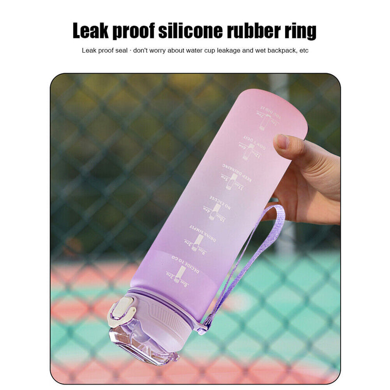 Plastic Water Bottle with Time Marker Outdoor Fitness Sports Leakproof Drin