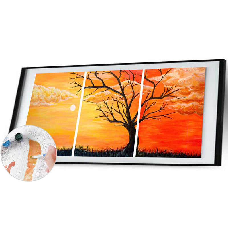 DIY Paint By Number Kit Beautiful Sunset Triptych Acrylic Paint Art Craft Gift