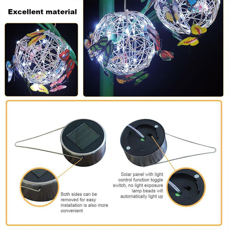 LED Solar Butterfly Ball Hanging Tree Light Outdoor Garden Yard Decor Lamp