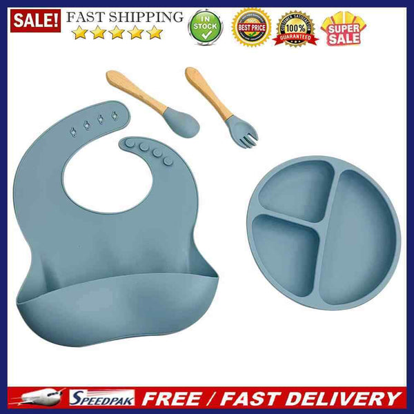 4x Silicone Food Plates Set Anti Slip Baby Feeding Food Accessories (Grey Blue)