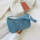Retro Women Butterfly Chain Underarm Bag Casual PU Small Handbags (Blue)