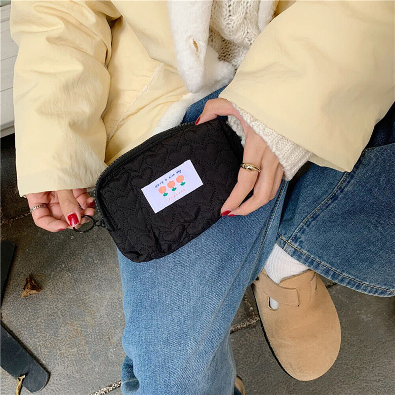 Cosmetic Bag Flower Heart Print Organizer Bag Pouches Zipper Small Beauty Cas