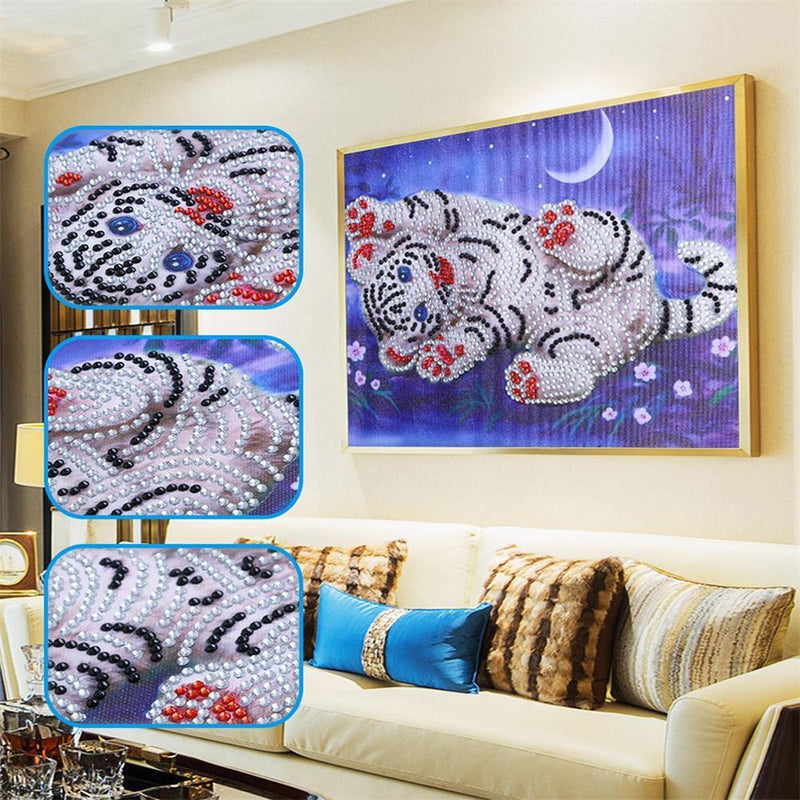 5D DIY Special Shaped Diamond Painting White Tiger Cross Stitch Embroidery