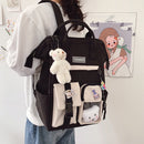 Women Preppy Style Contrast Color Knapsack Large Capacity Handbags with Badge