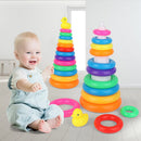 Early Educational Rainbow Tower Stack Circle Duck Ring Puzzle Pyramid (A) Newly
