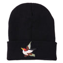 Casual Winter Unisex Beanie Embroidery Bird Knitting Cap Ski Hat(Black)