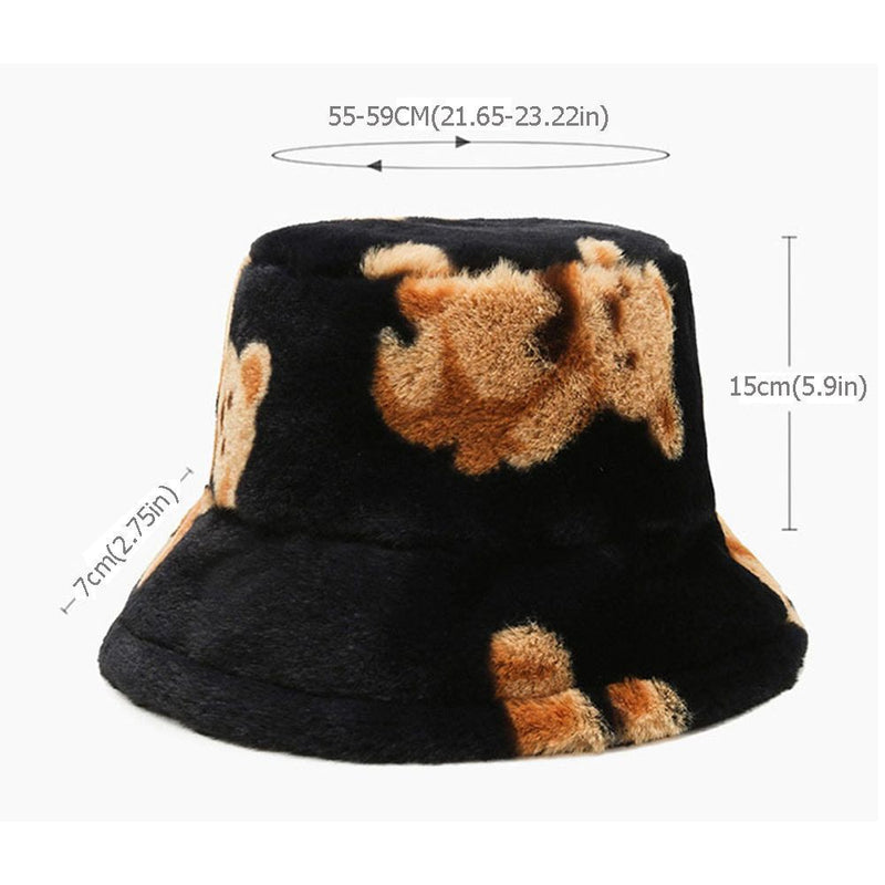 Women Men Warm Outdoor Cute Bear Lamb Wool Bucket Hat Fisherman Hat Panama Cap