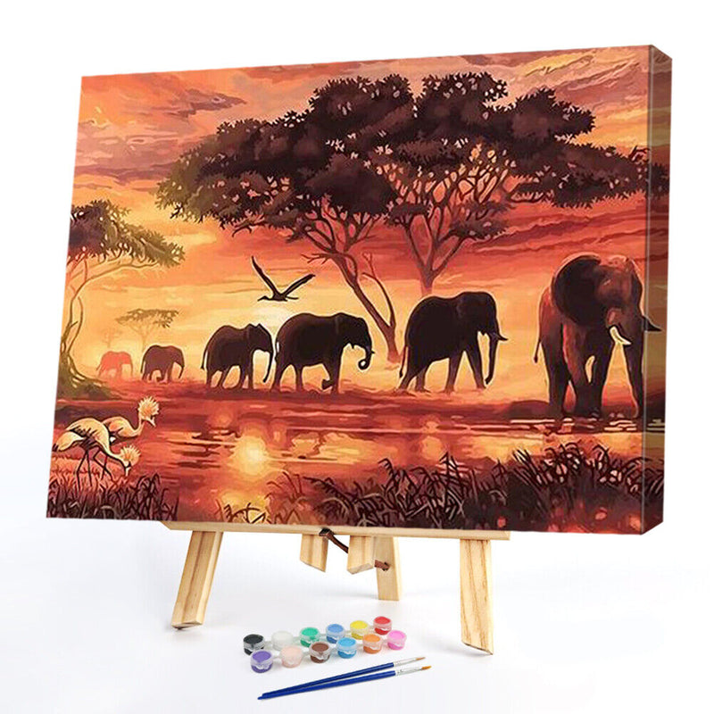 Painting By Numbers DIY Elephant Hand Painted Canvas Oil Art Craft Home Decor