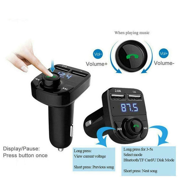 Display Car Kit FM Transmitter MP3 Player 2 USB Charger Fast Charger Adapter