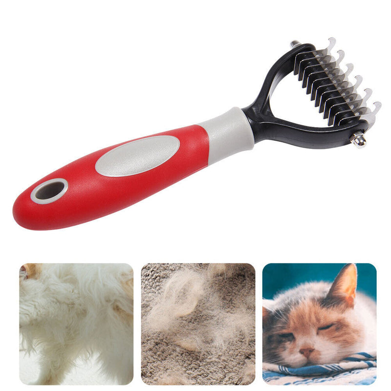 Pet Deshedding Brush Cat Dog Hair Grooming Care Comb Hair Shedding (Red M)