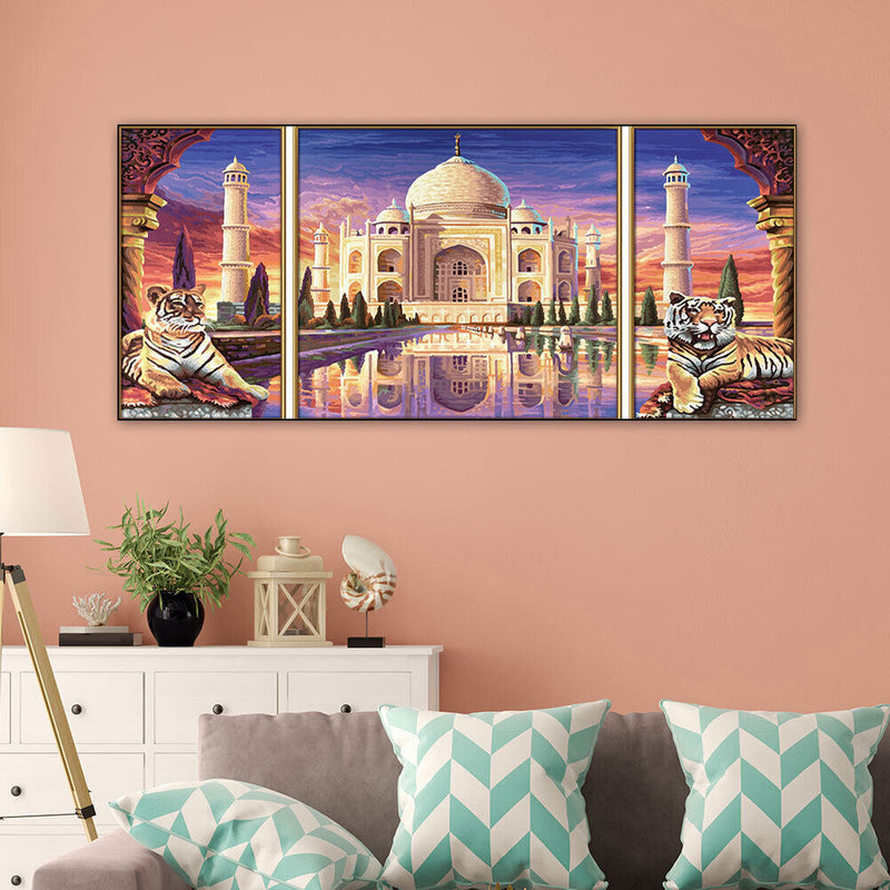 3 Panels Taj Mahal Oil Paint By Numbers Kits DIY Canvas Wall Art Picture Craft