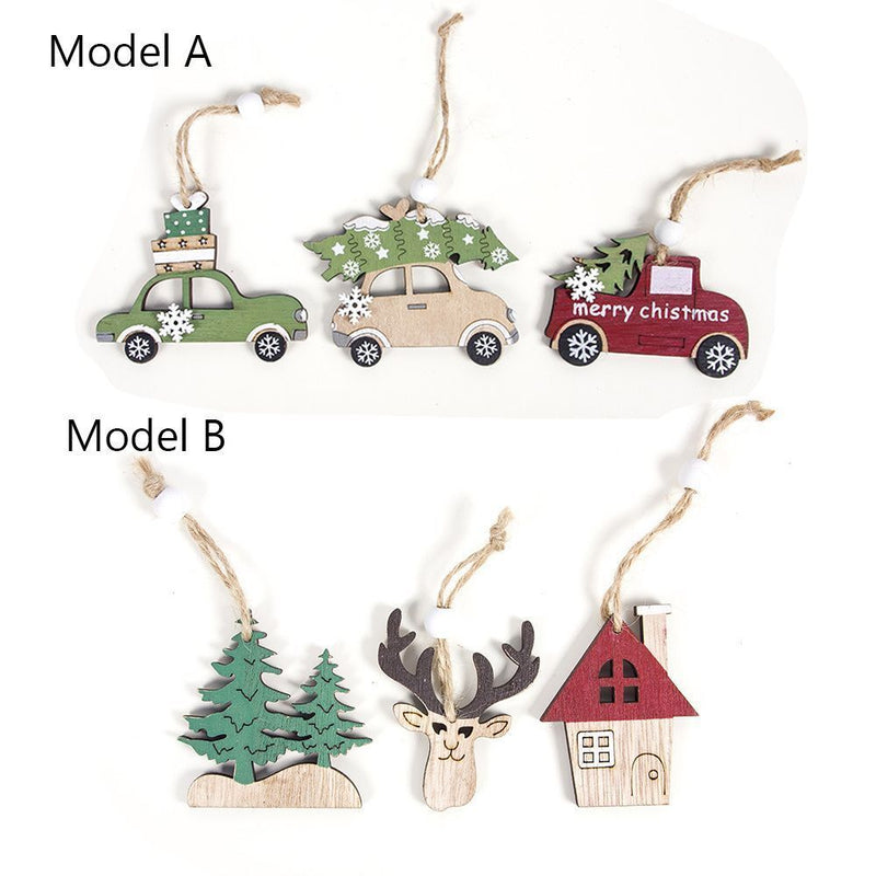 Decorations Car Christmas Tree Decor Wooden Hanging Pendant Craft Ornaments