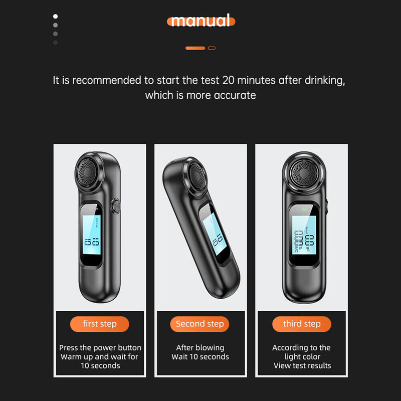 Professional Digital Breath Tester USB Rechargeable Non-Contact Breathalyzer