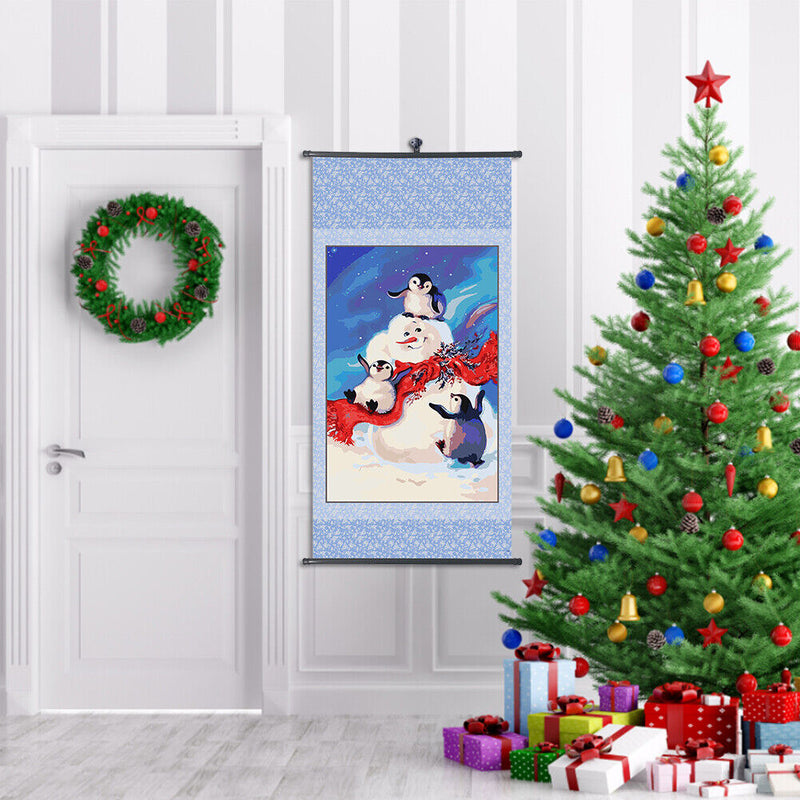 DIY Hand Painted Paint By Numbers Oil Canvas Picture Penguin Snowman Kit Artwork